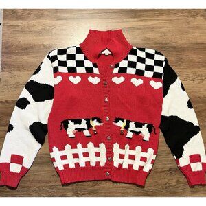 Vintage 80s The Eagle’s Eye Cow Heart Cottagecore Red Cardigan Sweater Medium